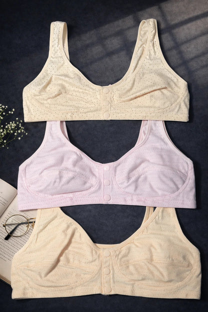 PACK OF 2 Summer Comfort Front Open Bra – Breathable Cotton & Easy Wear Fit