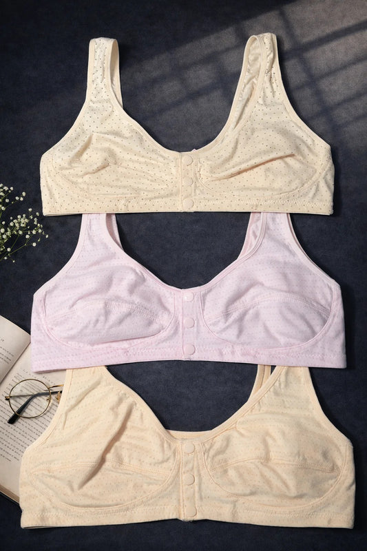 PACK OF 2 Summer Comfort Front Open Bra – Breathable Cotton & Easy Wear Fit